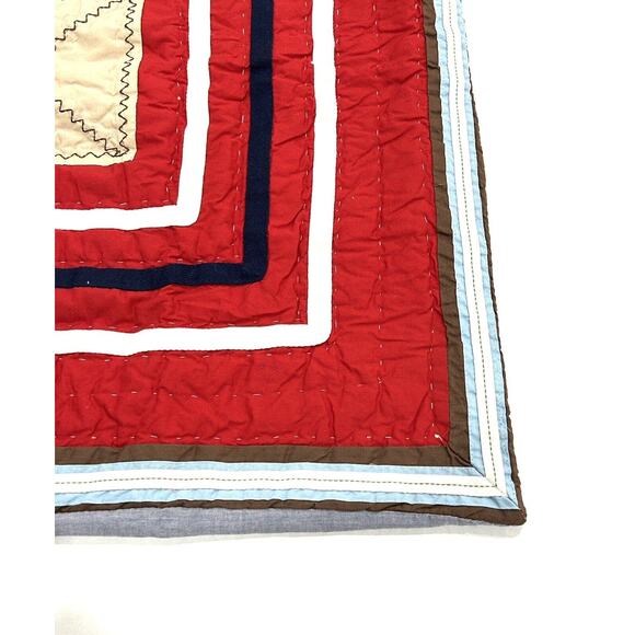 Pottery Barn Kids Euro Pillow Sham Quilted Patchwork Red Squares Size 26 X 26 - Picture 2 of 4